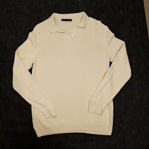 Paul James Knitwear Cream 100% Cotton Knitted Polo Sweater Womens Small